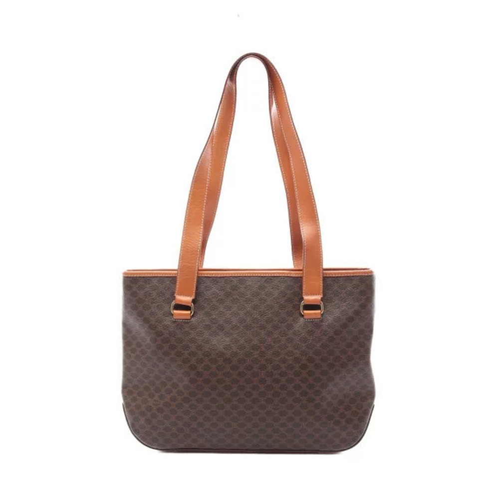 Celine Macadam Tote Bag Canvas Leather Brown